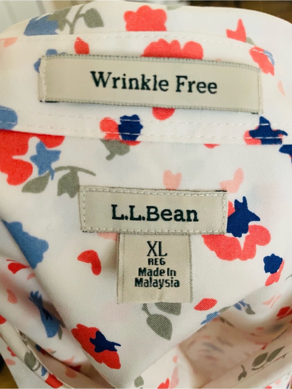 L.L. Bean Wrinkle Free White Button-Down Shirt with Pink & Blue Floral Print - Picture 9 of 15